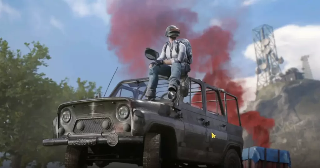 BGMI Brave player sitting on the Jeep