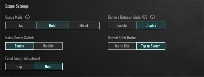 BGMI camera scope settings